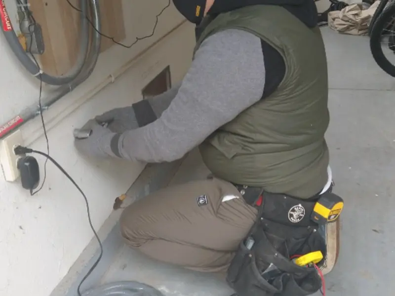 Electrician performing outlet wiring in a Southaven garage